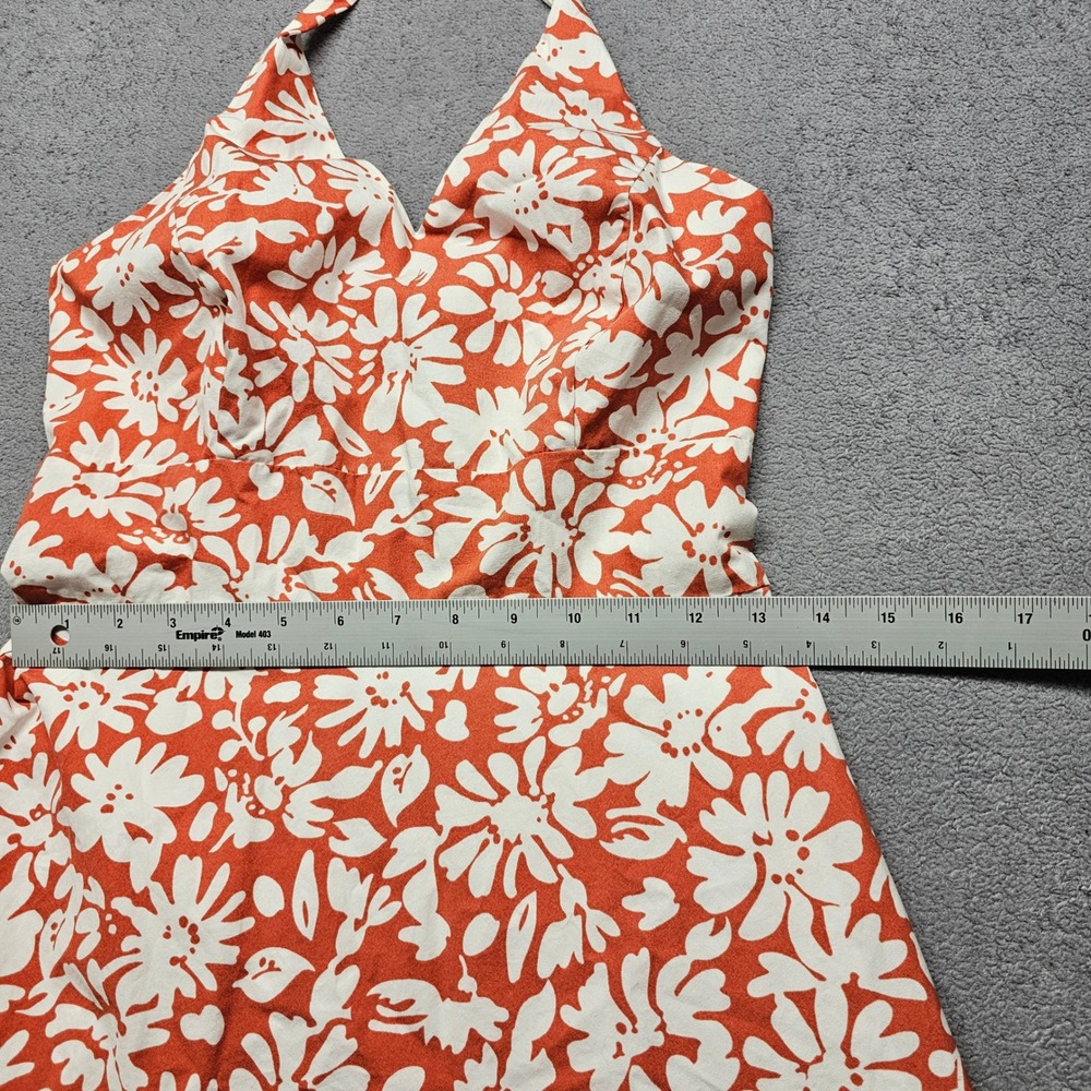 Ann Taylor Midi Dress Womens Size 2 Orange White Floral Halter Neck Back Zip - Picture 3 of 10